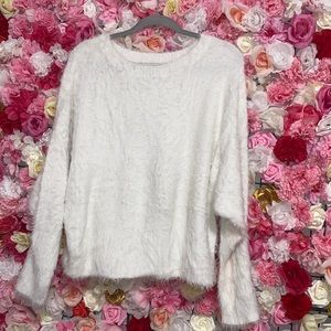Large white furry sweater